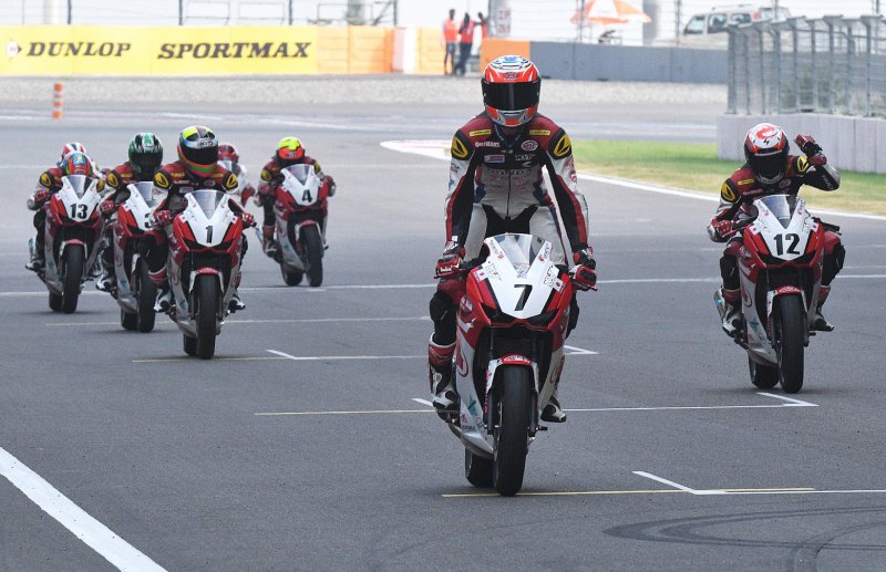 Broc Pearson (No.7) celebrating his win in the Asia Dream Cup (Oct 02).jpg