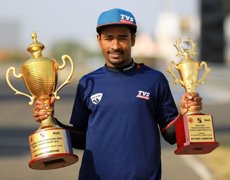 Jagan Kumar, winner of Indian Open crown in the MMSC Fmsci Indian National Drag Racing Champions.JPG