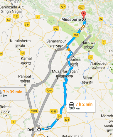 Delhi to Mussoorie, Uttarakhand - Google Maps.png