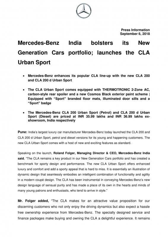 Press Release - Mercedes-Benz India bolsters its New Generation Cars portfolio_ launches the CLA.jpg