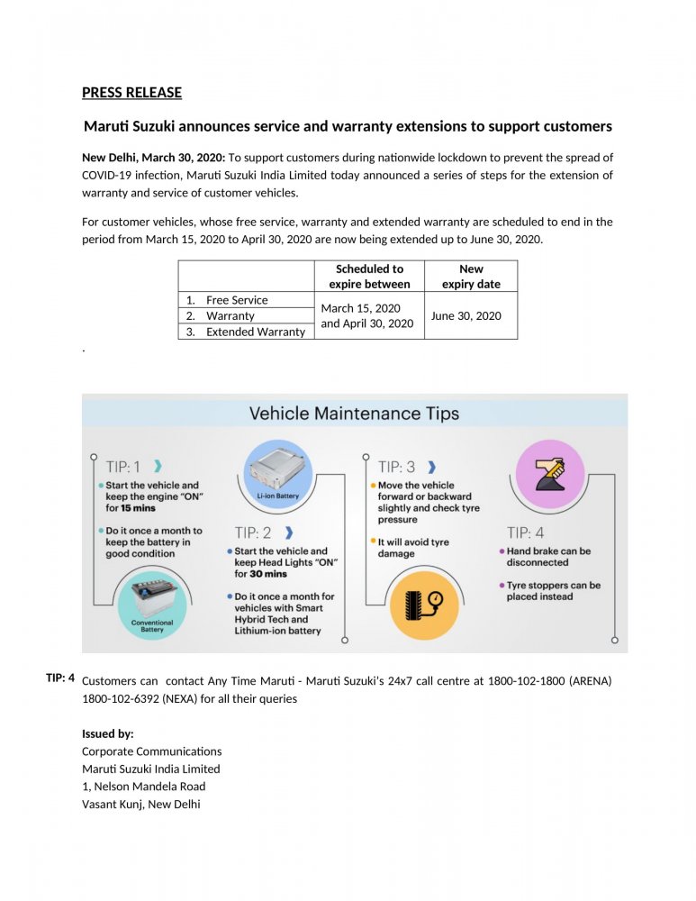 Press Release - Maruti Suzuki announces service and warranty extensions to support customers-1.jpg