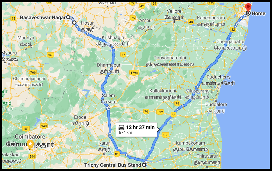 BangaloreTrichyChennai 21072021 route map.png